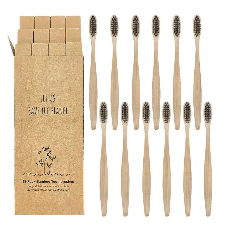 12pcs  Eco-friendly Natural Bamboo Charcoal Soft Bristles Tooth Brush