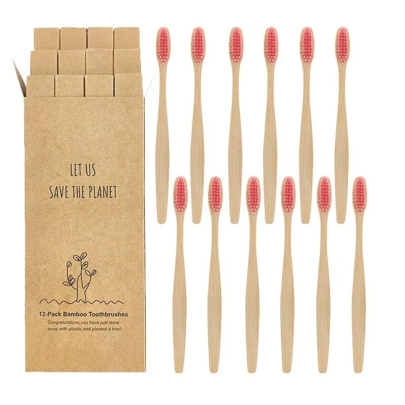 12pcs  Eco-friendly Natural Bamboo Charcoal Soft Bristles Tooth Brush