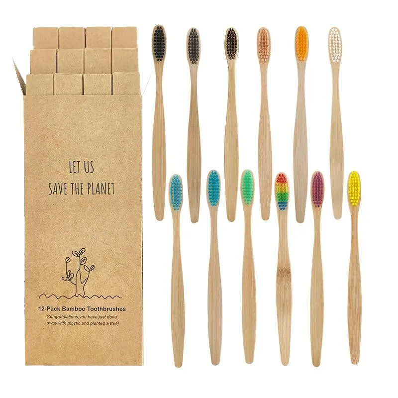 12pcs  Eco-friendly Natural Bamboo Charcoal Soft Bristles Tooth Brush