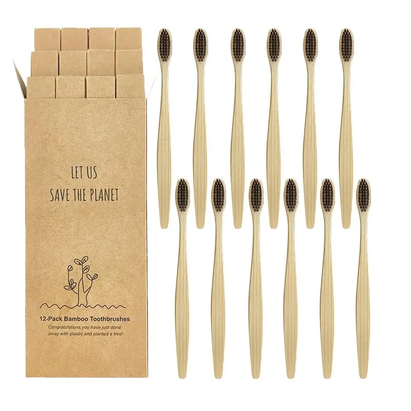 12pcs  Eco-friendly Natural Bamboo Charcoal Soft Bristles Tooth Brush