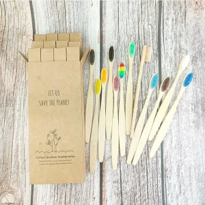 12pcs  Eco-friendly Natural Bamboo Charcoal Soft Bristles Tooth Brush