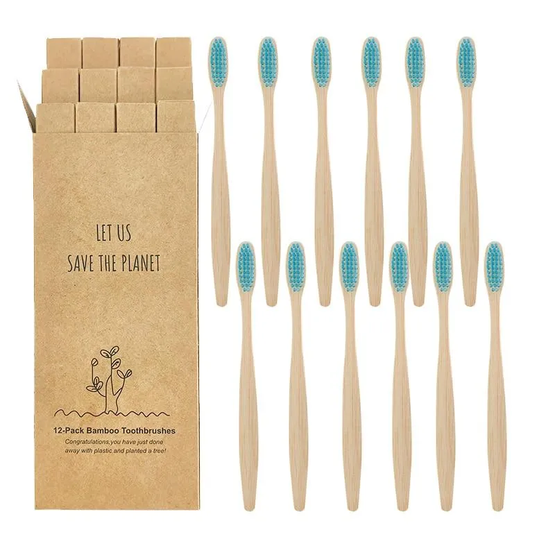 12pcs  Eco-friendly Natural Bamboo Charcoal Soft Bristles Tooth Brush