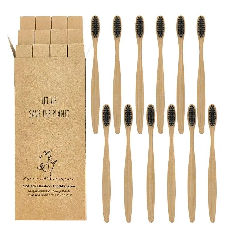 12pcs  Eco-friendly Natural Bamboo Charcoal Soft Bristles Tooth Brush