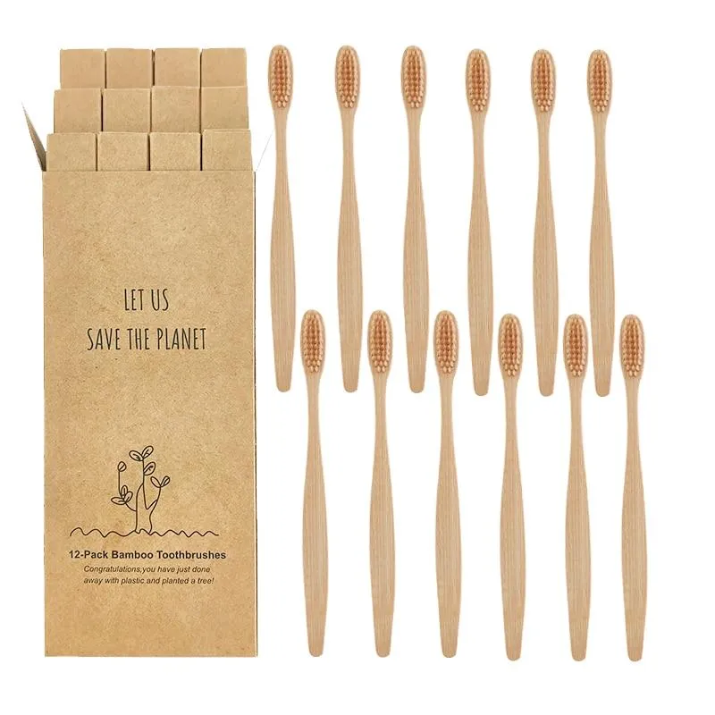 12pcs  Eco-friendly Natural Bamboo Charcoal Soft Bristles Tooth Brush