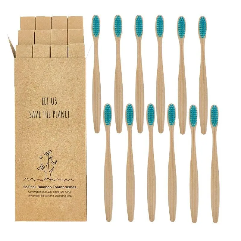 12pcs  Eco-friendly Natural Bamboo Charcoal Soft Bristles Tooth Brush