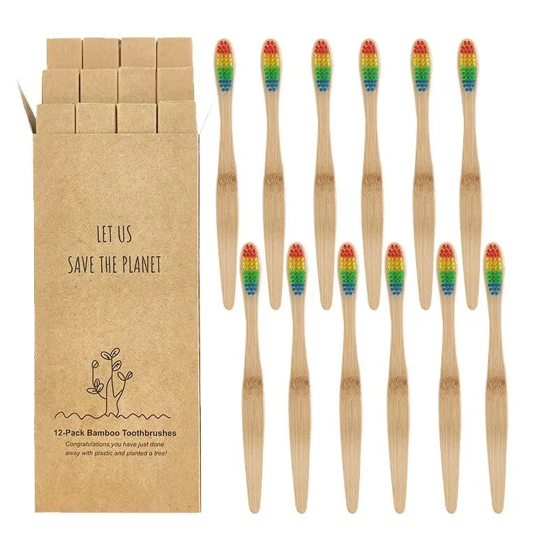 12pcs  Eco-friendly Natural Bamboo Charcoal Soft Bristles Tooth Brush