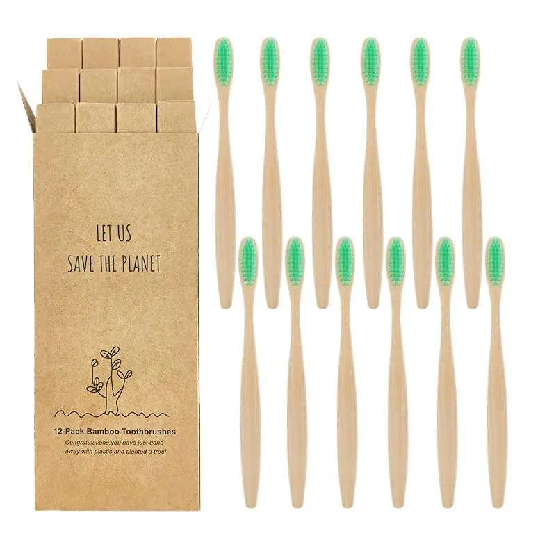 12pcs  Eco-friendly Natural Bamboo Charcoal Soft Bristles Tooth Brush