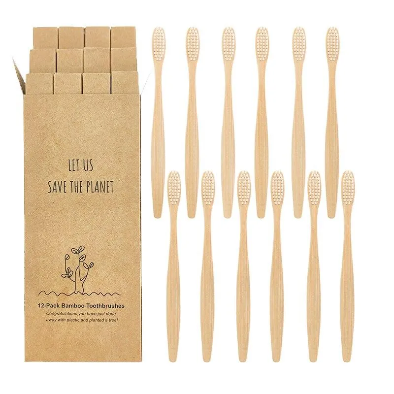 12pcs  Eco-friendly Natural Bamboo Charcoal Soft Bristles Tooth Brush