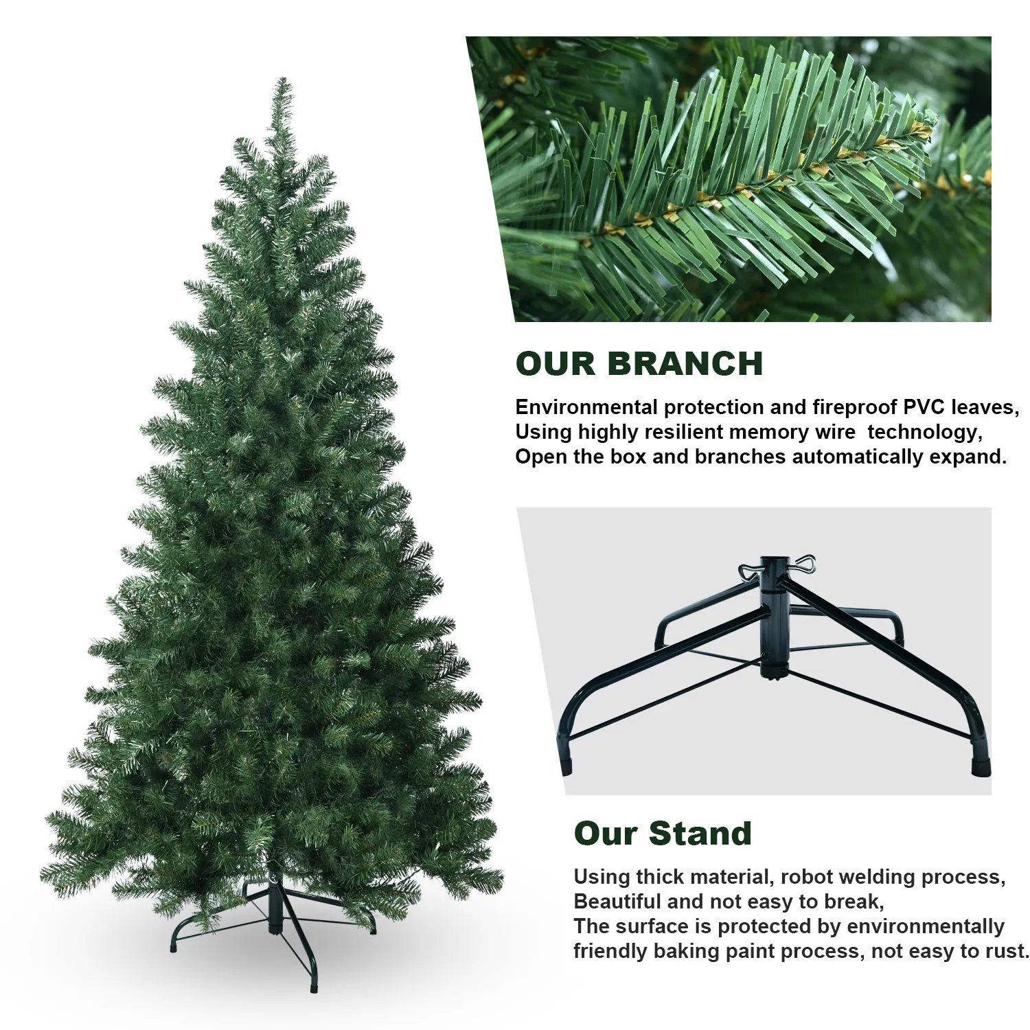 7.5ft PVC Hinged Green Tree Environmentally Friendly Fireproof Artificial Christmas Tree