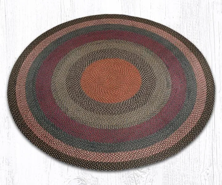 Burgundy, Blue, and Gray Round Braided Rug