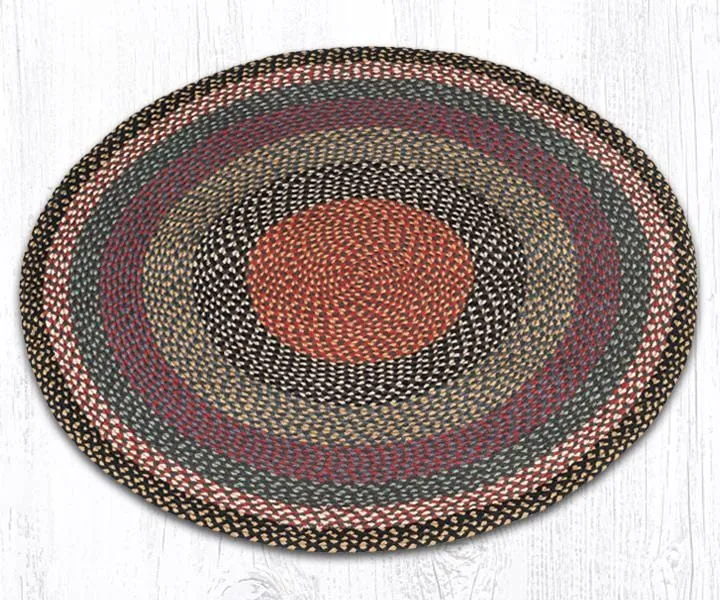 Burgundy, Blue, and Gray Round Braided Rug