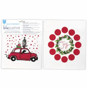 Christmas Nostalgia Eco-Friendly blu Sponge Cloth  - Set of 2