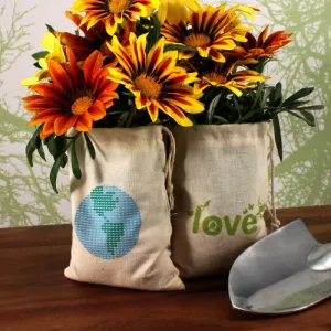 Eco Organic Cotton Drawstring Favor Bag Loving Earth Print