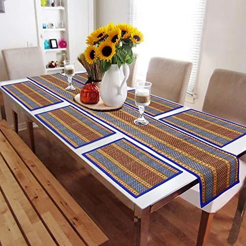 Handmade Madurkathi River Grass Dining Table Mats, Blue