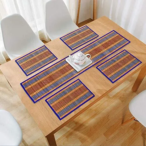 Handmade Madurkathi River Grass Dining Table Mats, Blue