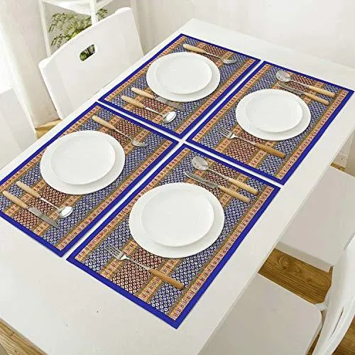 Handmade Madurkathi River Grass Dining Table Mats, Blue