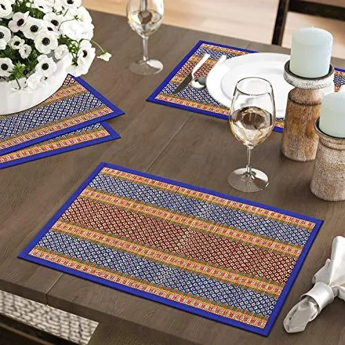 Handmade Madurkathi River Grass Dining Table Mats, Blue