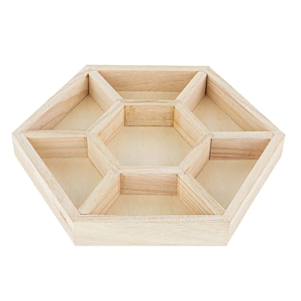 Hexagon Sectional Wooden Trays 4 Pack 10.5"x10.5"x1"