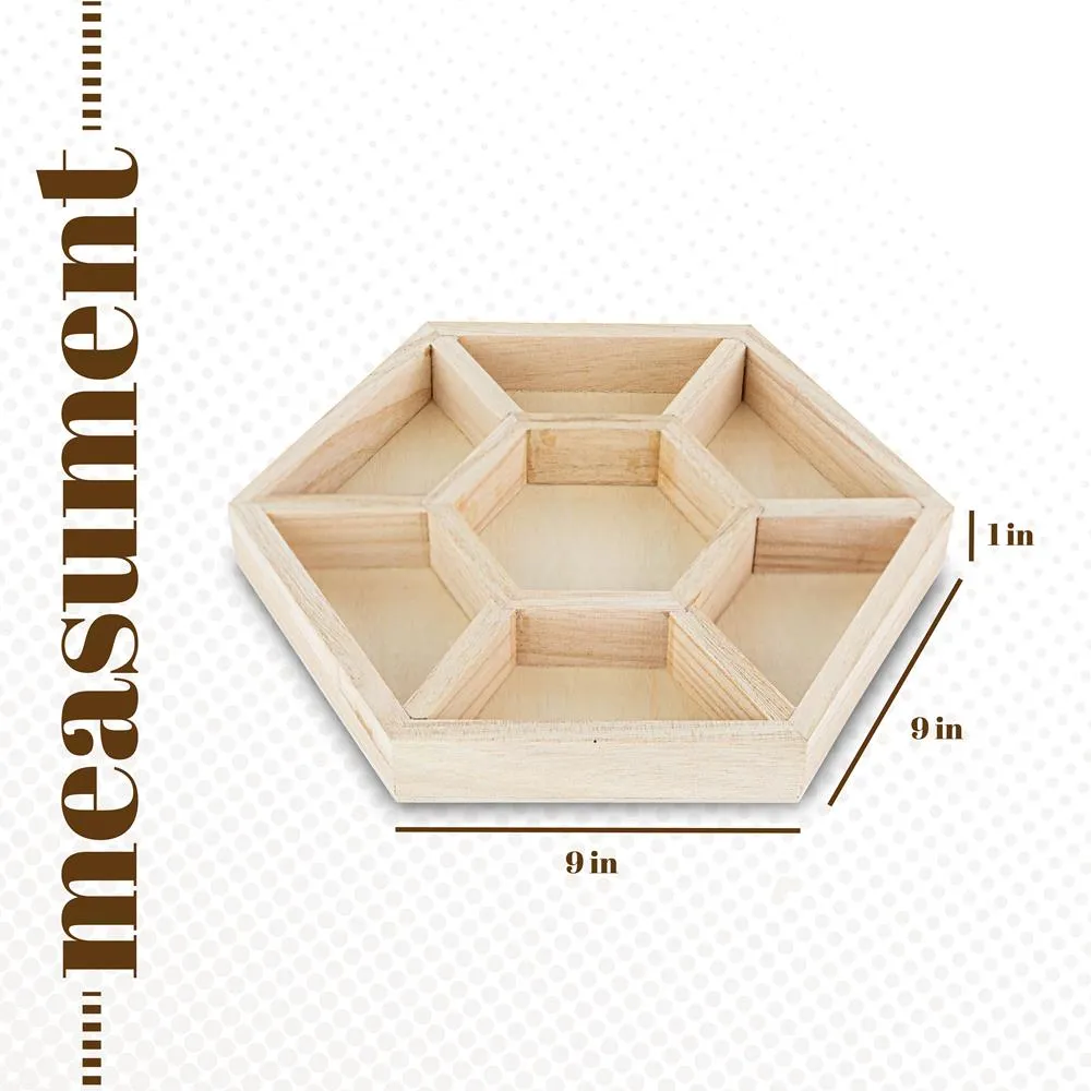 Hexagon Sectional Wooden Trays 4 Pack 10.5"x10.5"x1"