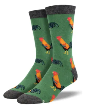 Men's Bamboo Flock of Roosters Crew Sock -Green