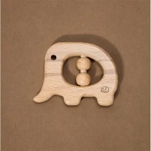 Natural Beech Wood Elephant Teether - Wood Colors