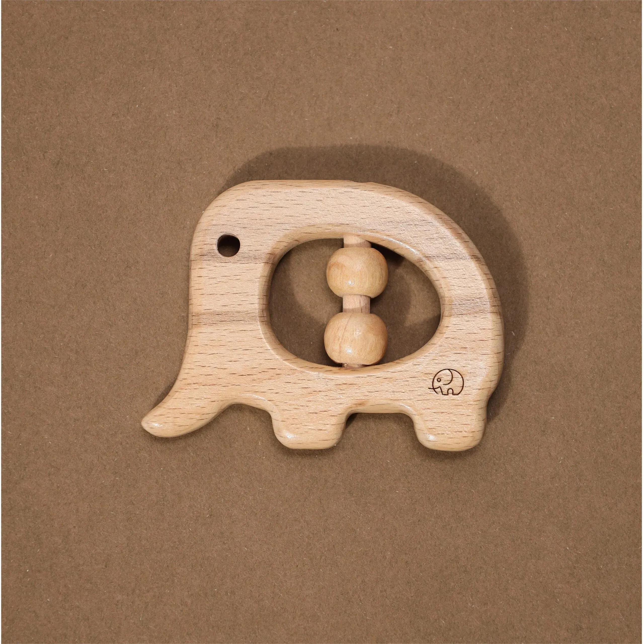 Natural Beech Wood Elephant Teether - Wood Colors