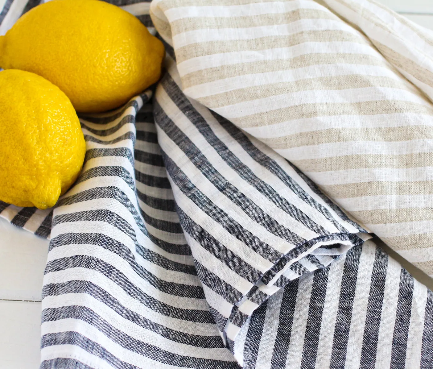 Natural wide stripe linen tea towel