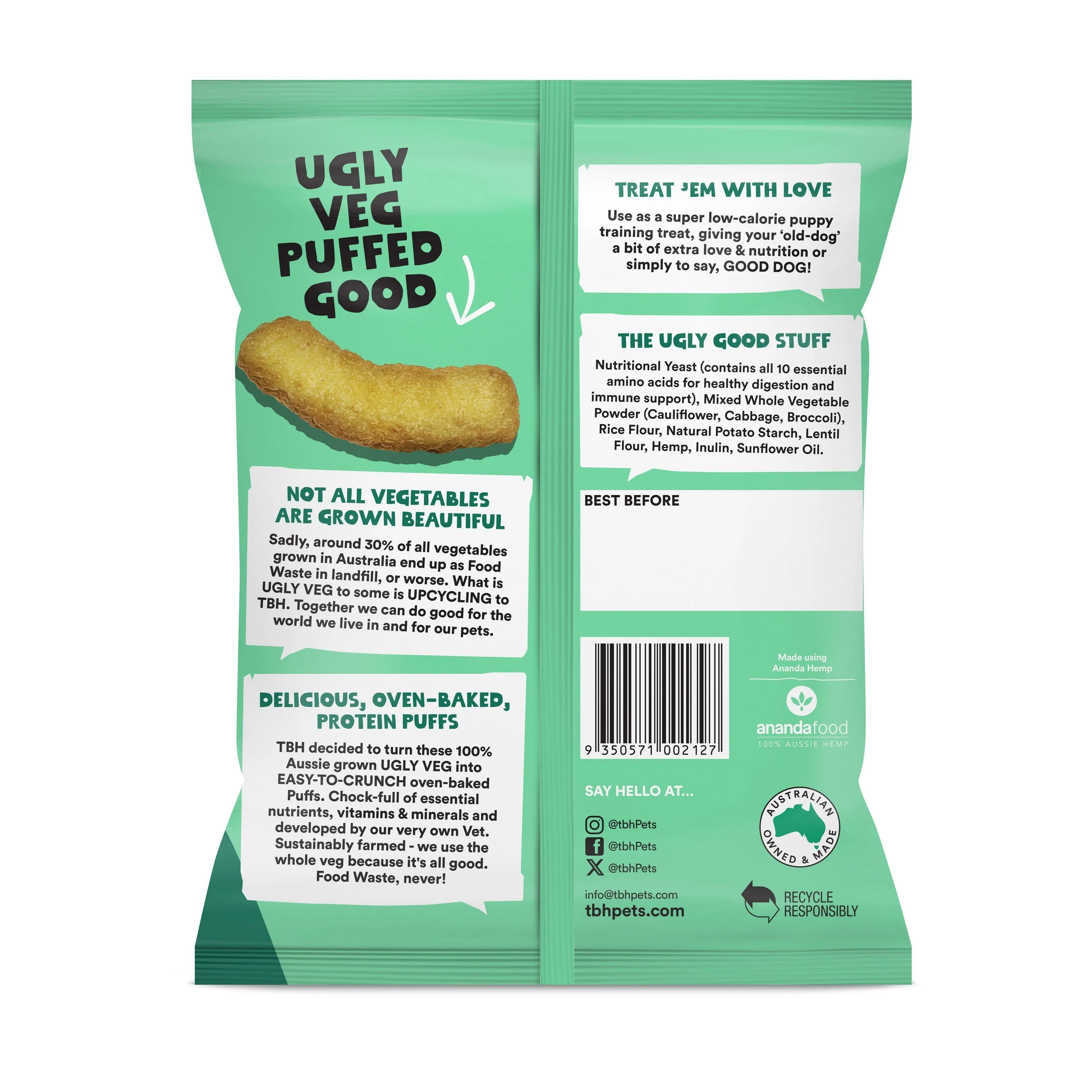 TBH Veggie Puffs with Mixed Vegetables and Hemp Dog Treats 80g