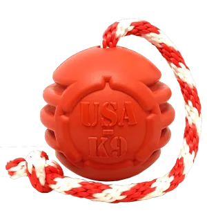 USA-K9 Stars and Stripes Ultra-Durable Durable Rubber Chew Toy, Reward Toy, Tug Toy, and Retrieving Toy - Red