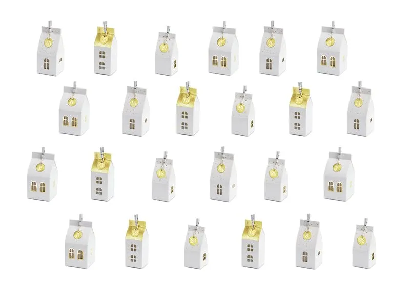 White & Gold Christmas Advent Calendar Houses